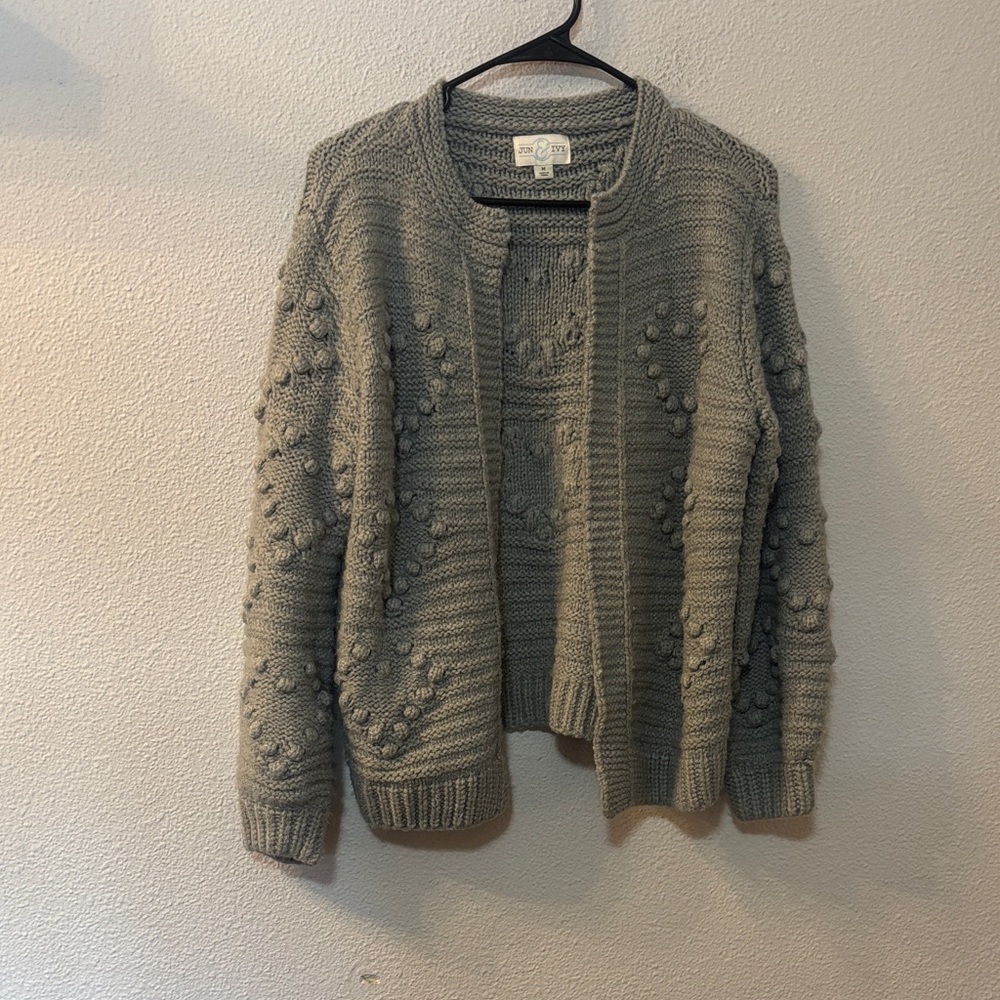 Jun & Ivy Heart Print Gray Textured Cardigan